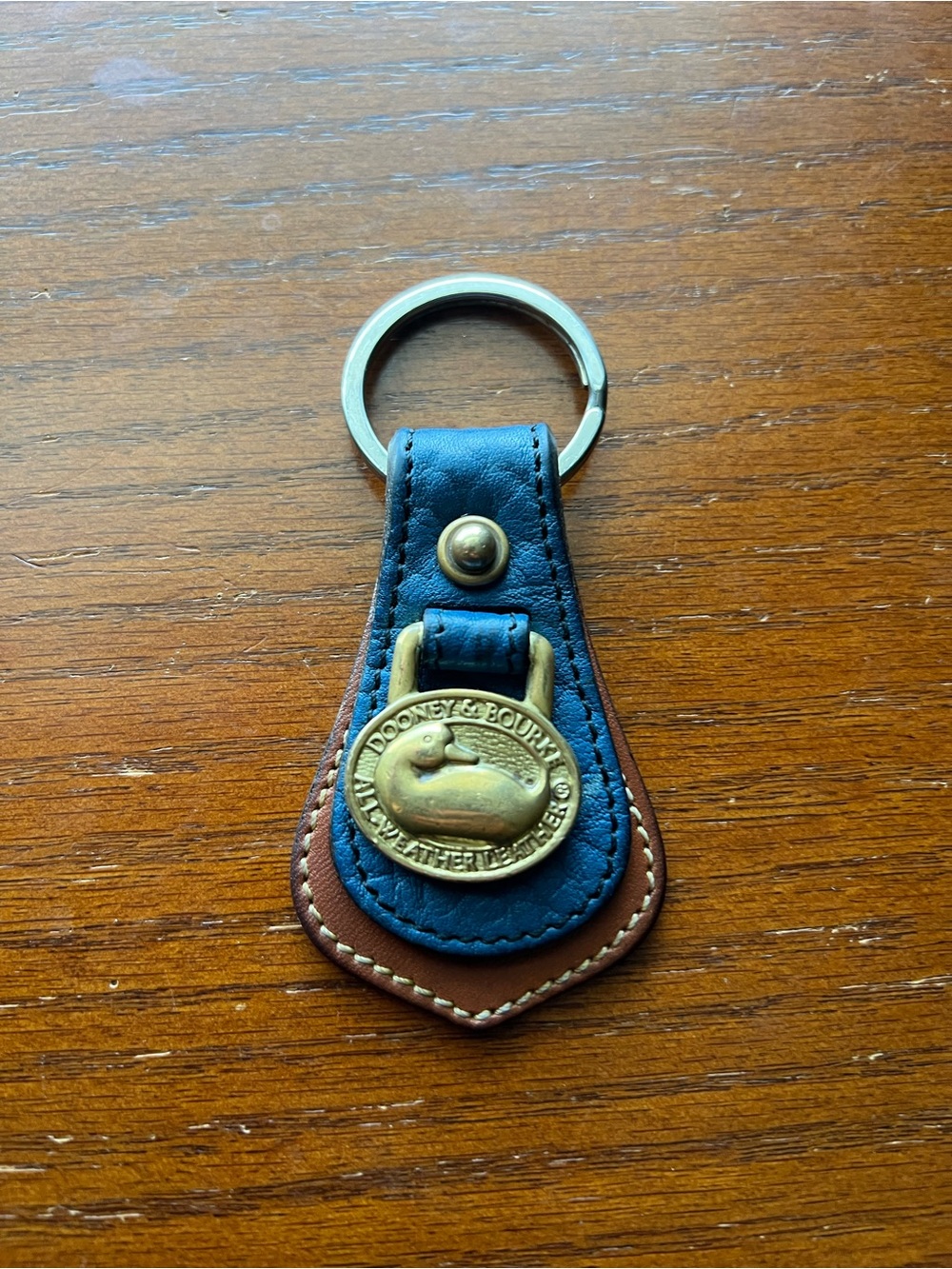 Dooney & Bourke AWL Vintage Brass Duck Key Ring  Blue Leather
